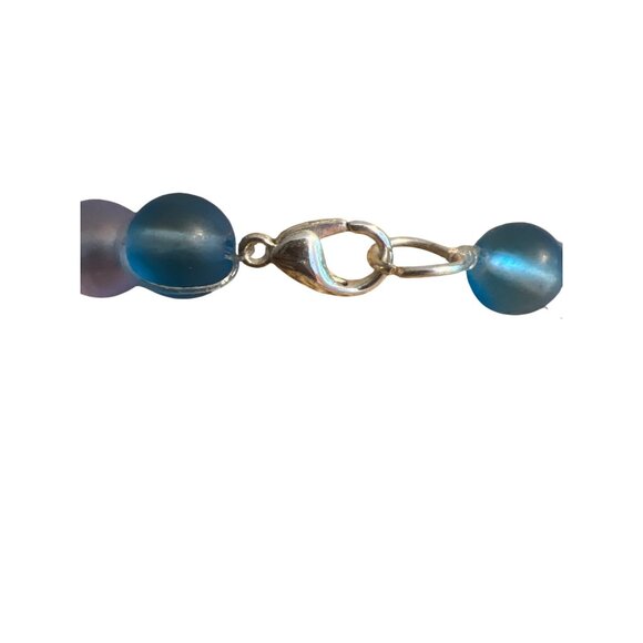 Vintage Blue Iridescent Frosted Beads Necklace Earth 2 Piece Pendant 18" Long - Picture 4 of 6